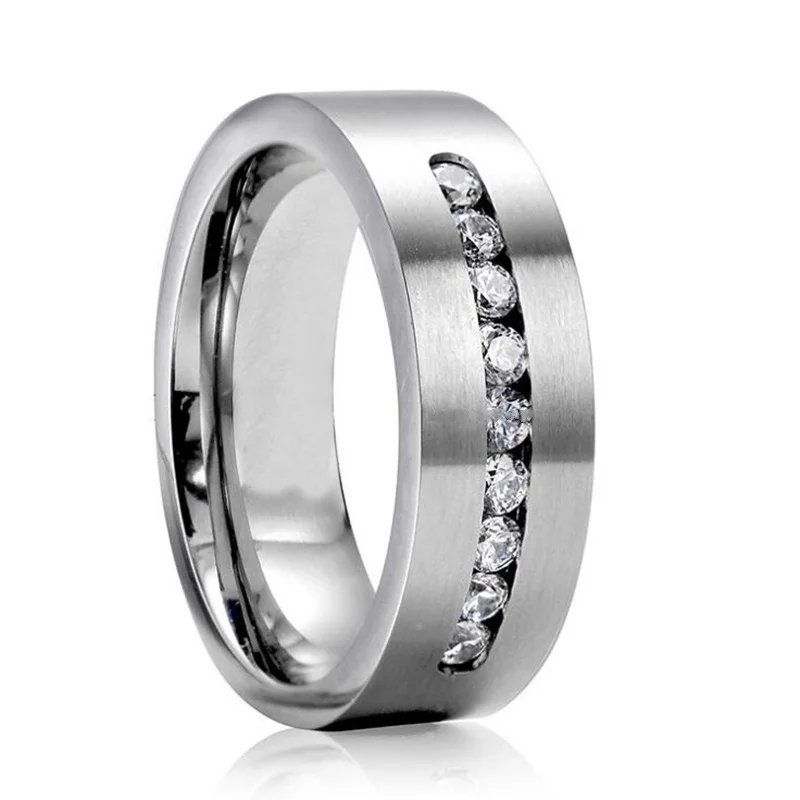 Мужское обручальное кольцо 8 мм из титановой стали с девятью большими каналами