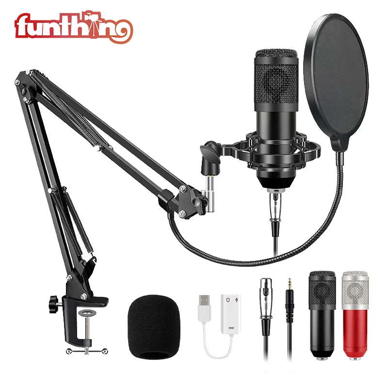BM800 Студийный микрофон в комплекте с V8 звуковой картой конденсаторный для ПК YouTube