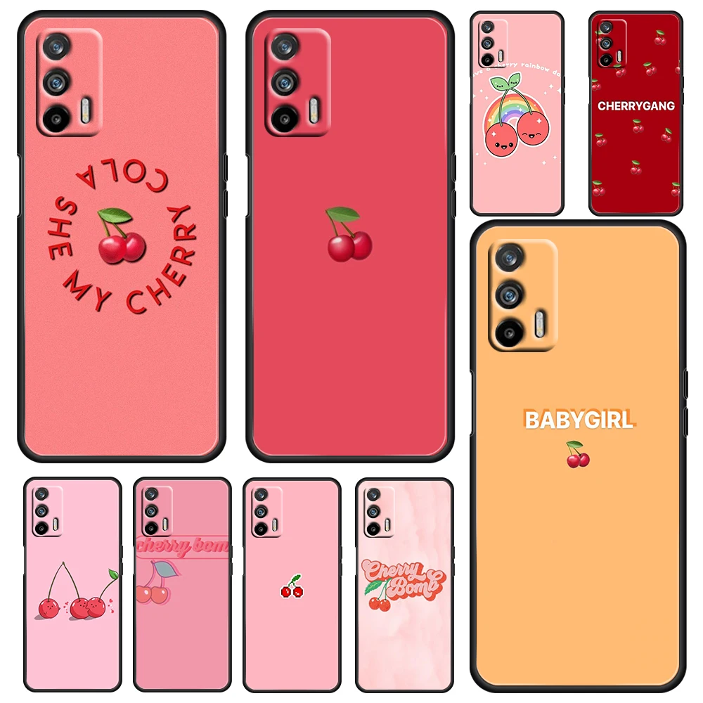 

Cute Cherry Cartoon Fruit For OPPO Realme GT Explorer Master Neo Flash Edition C21 C20 C15 C11 C3 Soft Black Phone Case