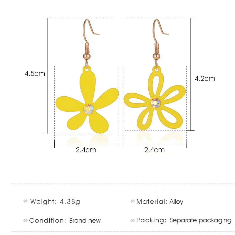 

Fashion Asymmetric Drop Dangle Earrings Yellow White Flower Jewelry Vintage Alloy Statement Earrings for Girls Women Gift