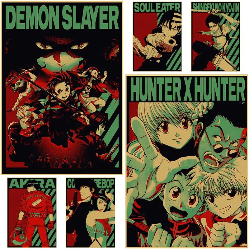 

Japanese Anime Collection Posters Retro Kraft Paper Hunter X Hunter Demon Slayer Poster Home Decor Room Decoration Painting