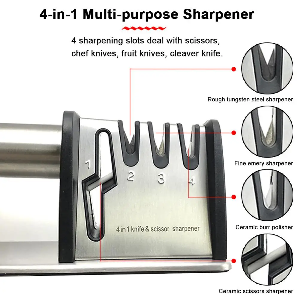 

Knife Sharpener 4 Stage Professional Kitchen Sharpening Stone Scissors Grinder Knives Tungsten Diamond Ceramic Whetstone Tool
