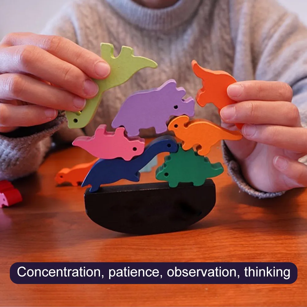 

Training Montessori Birthday Gift Wooden Blocks Educational Toddlers For Kids Dinosaur Toy Stacking Game Balance Animal Shaped