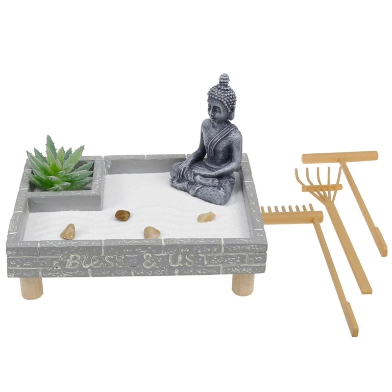 

Japanese Zen Garden for Desk Home Office Decor Sand Tray Rakes Tools Set