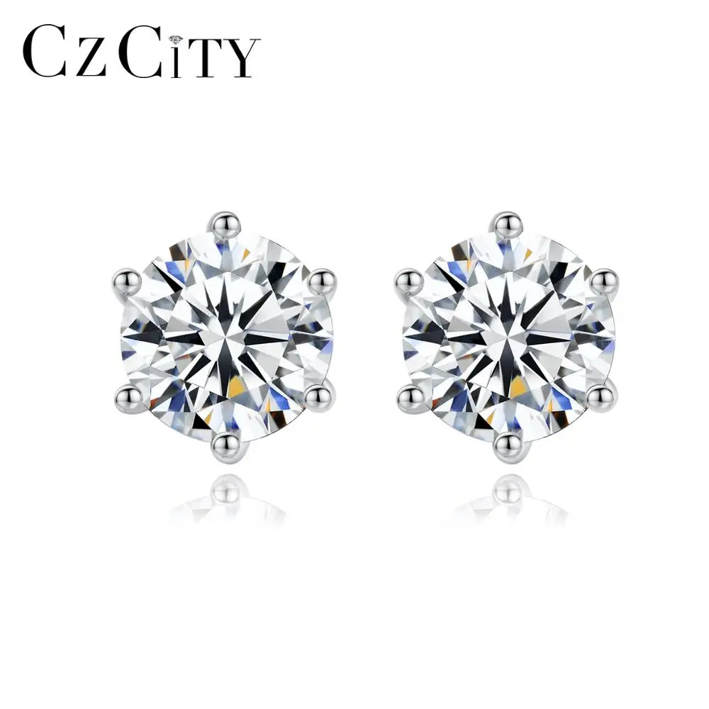 CZCITY 1carat Moissanite элегантные серьги гвоздики 925 стерлингового серебра Классический