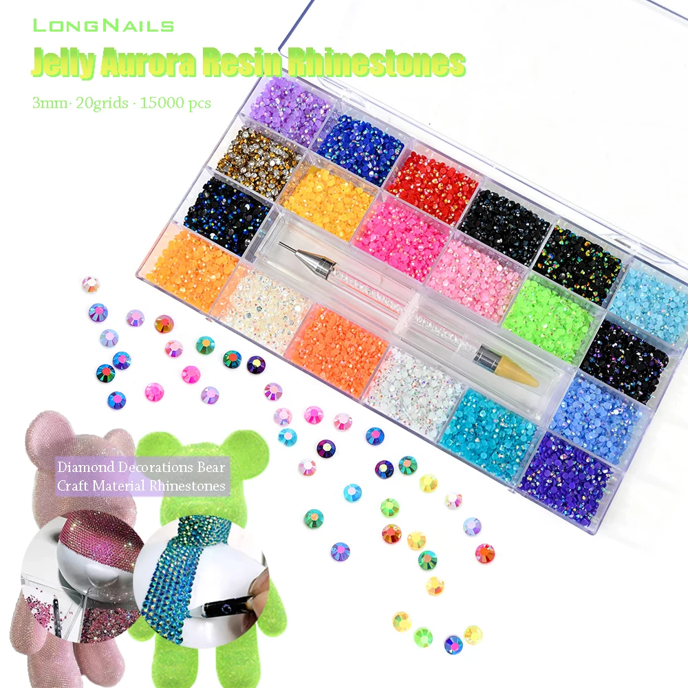 

15000/24000 Aurora Fantacy Nail Rhinestones Kit 3mm ss12 Bear Craft Diamonds Gloomy Rainbow Artwork Nail Resin Rhinestones 20/24