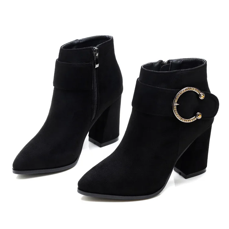 Новинка Высококачественные кожаные ботинки из флока Женские ботильоны на