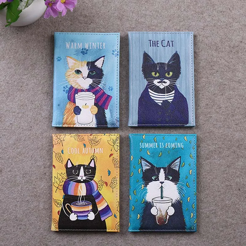 Мультфильм милый цветной Кот аниме Обложка для паспорта путешествия кошелек