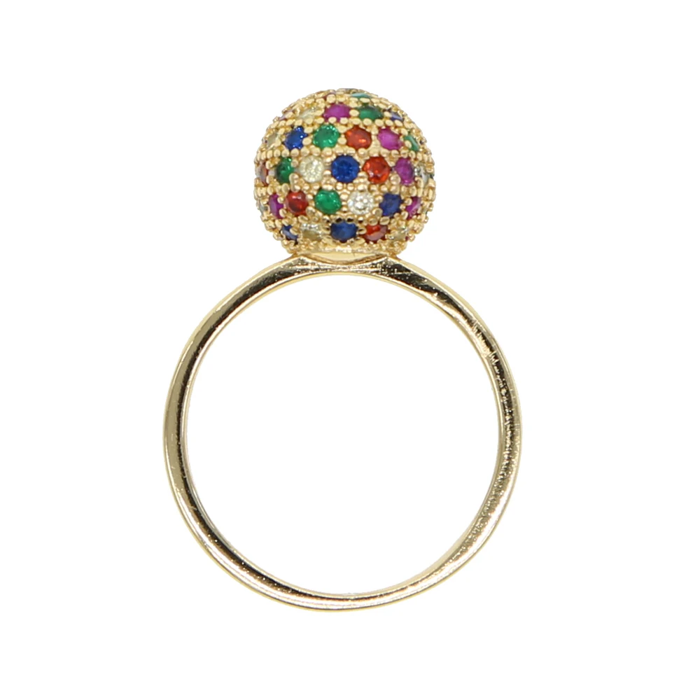 2021 Gold Filled Mini Rainbow Zirconia Cz Paved Disco Colorful Balls Women Summer Style Fashion Full Size Finger Ring 6 7 8 9 | Украшения и