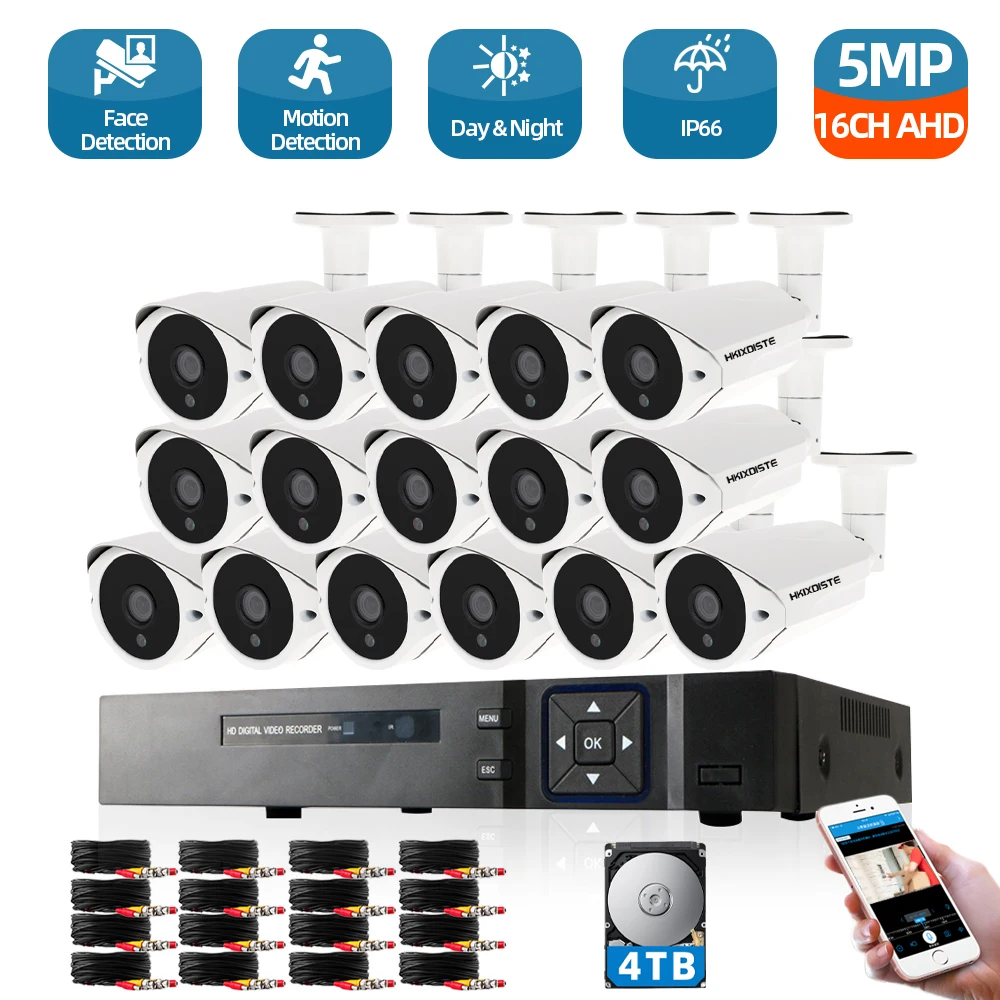 

H.265 16CH 5MP CCTV System HD 4MP DVR kit 5MP SONY Sensor Outdoor IP66 Security Night Vision Video Surveillance Camera System