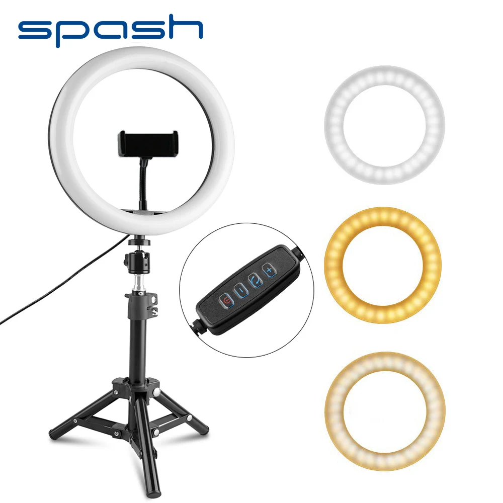 Кольцевой светильник spash RL-10, 26 см, USB, с регулируемой яркостью, кольцевая лампа, светодиодный кольцевой светильник с держателем для телефона, штатив, подставка для макияжа, кольцевая лампа для видео