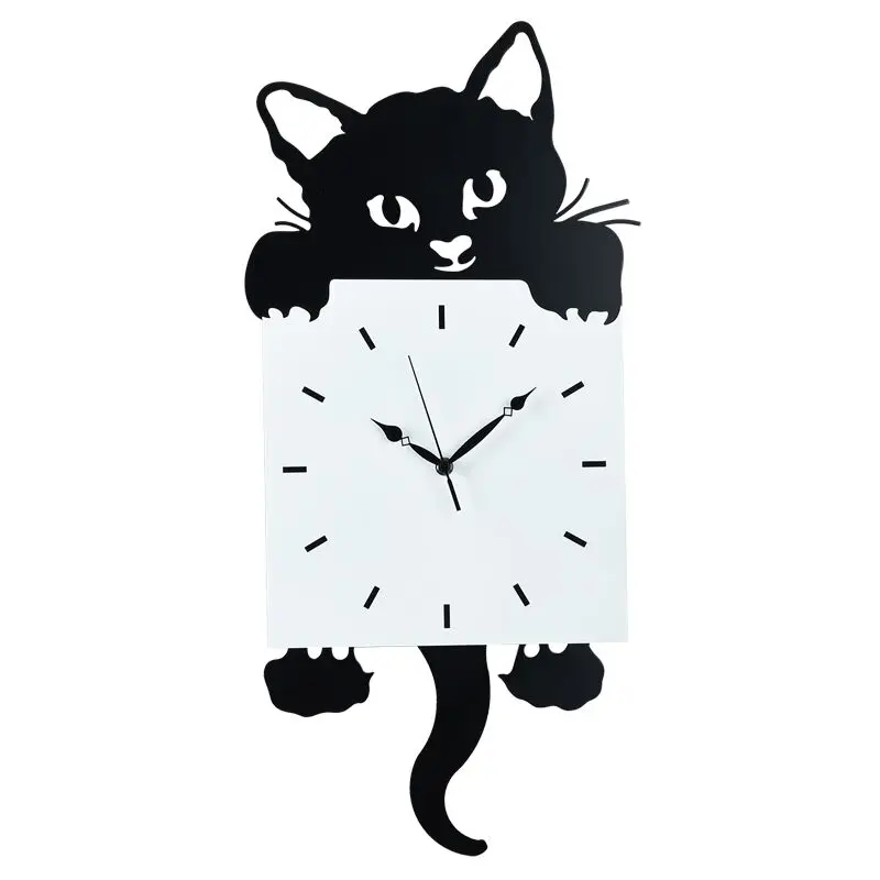 Большие модные настенные часы с изображением кота для гостиной оригинальные