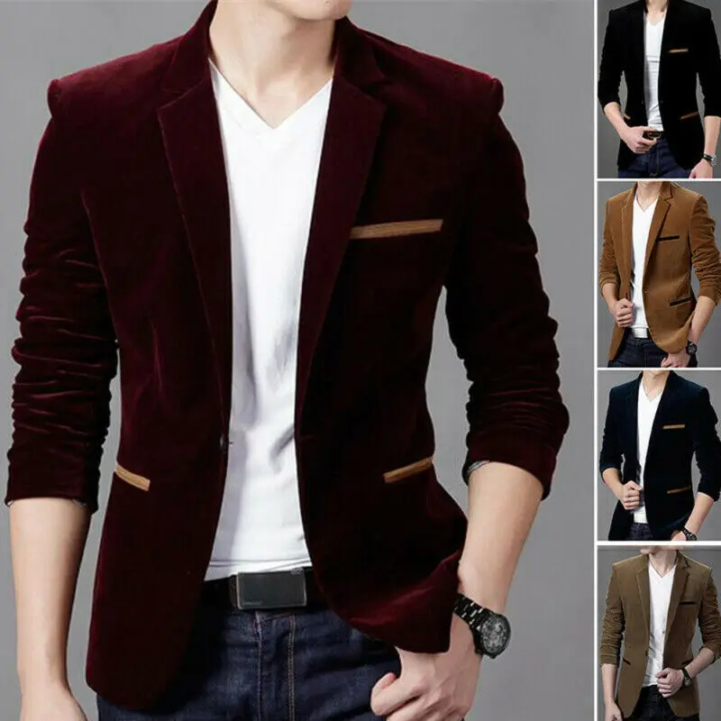M-3XL размера плюс для мужчин Блейзер Slim Fit Модная хлопковая куртка Цвет черный