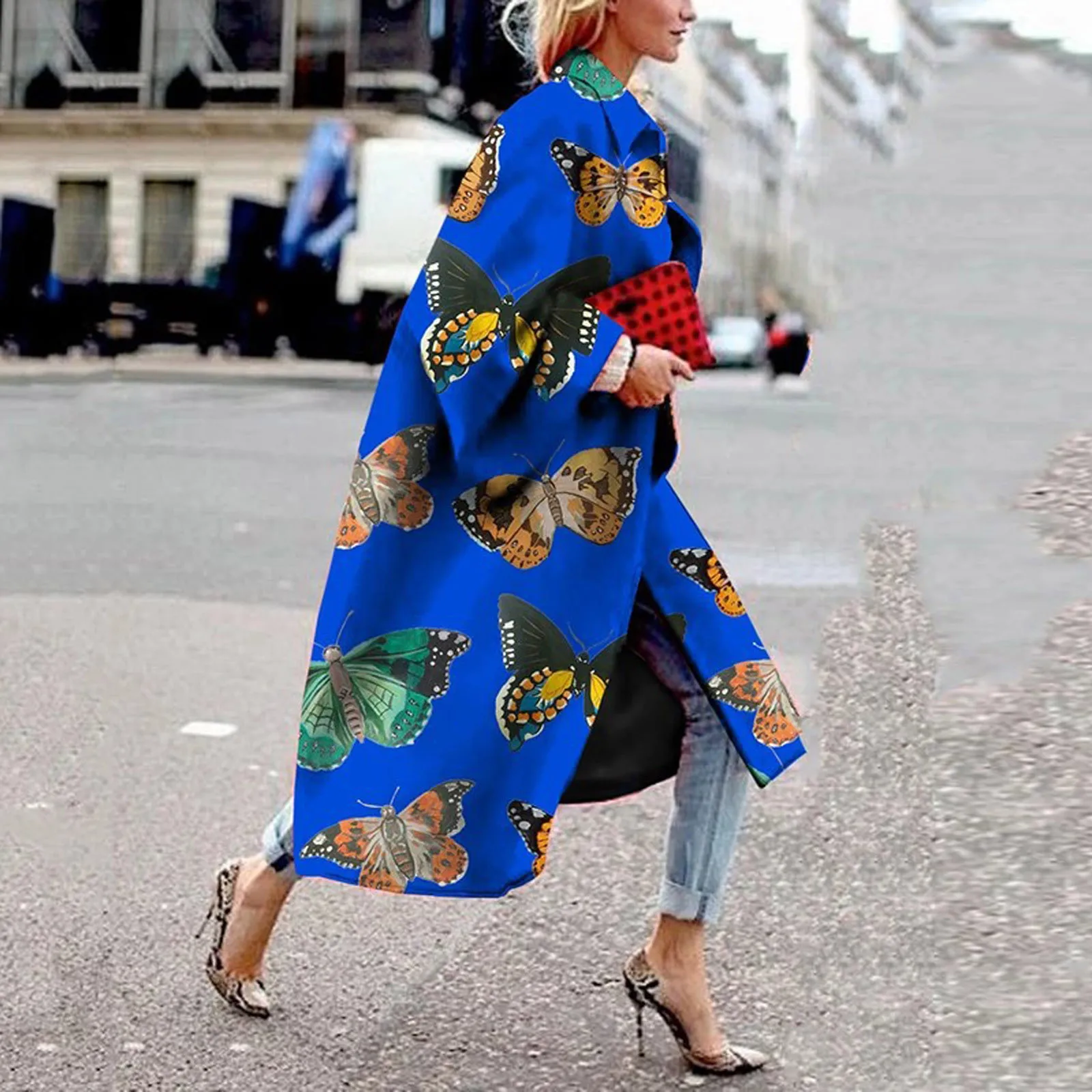 Модная верхняя одежда теплые пальто женская куртка с принтом и карманами длинный