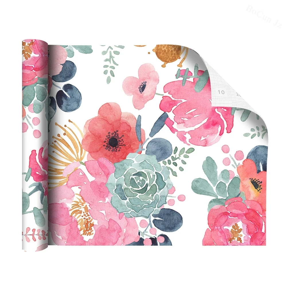 

Самоклеящиеся водонепроницаемые обои из ПВХ для гостиной, Декоративные самоклеящиеся наклейки с акварельными цветами для домашнего декор...