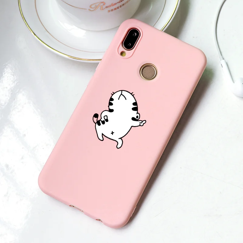 Розовый матовый чехол с милым мультяшным котом для huawei P20 Lite P30 mate 10 20 Honor 20i 10i 8X 7A Pro 9 10 20 Lite Y9 P Smart чехол