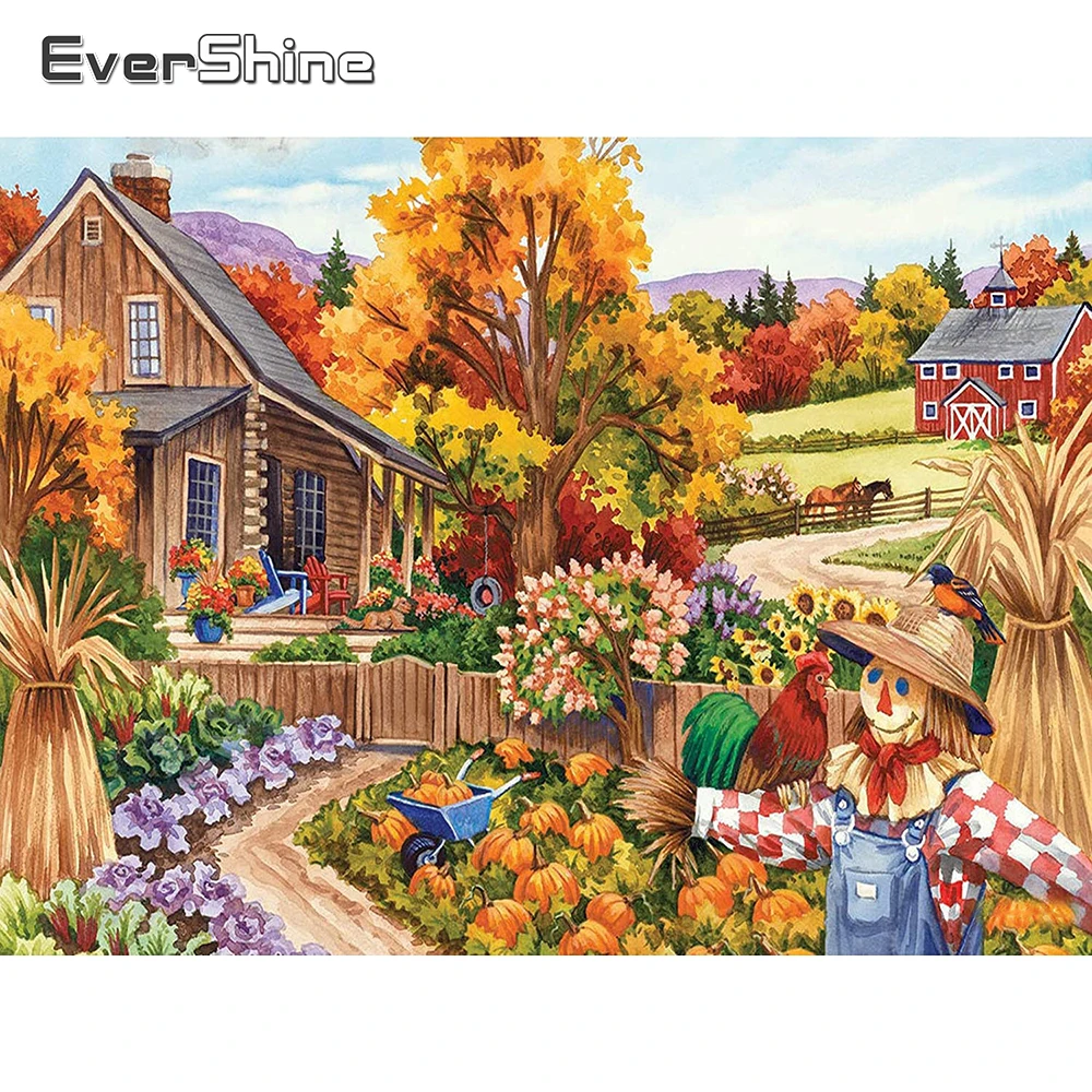 

EverShine Diamond Embroidery Farm Diamond Mosaic Full Square Thanksgiving Rhinestone Autumn Painting Pumpkin Picture Home Decor