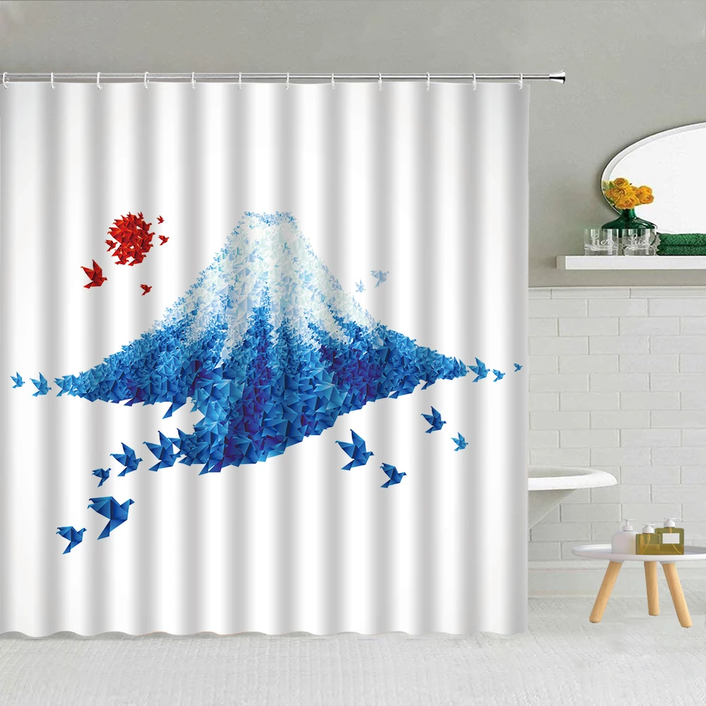 Японская 3d-занавеска для душа с рисунком самурайского крепления волны Fuji