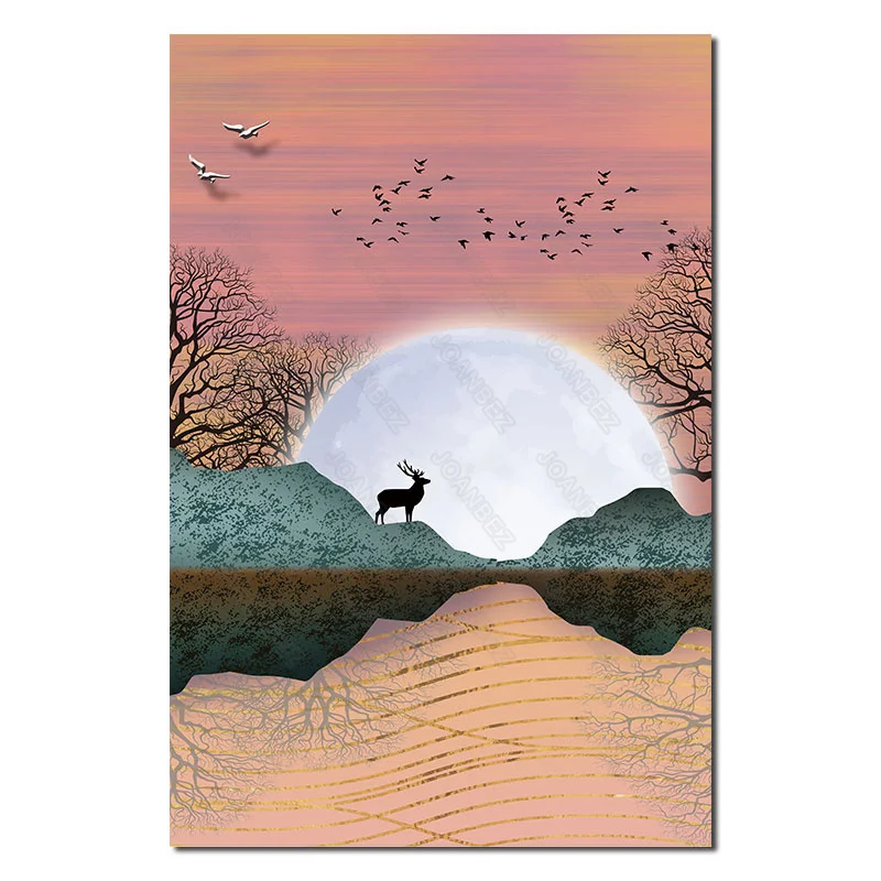 

Classical Painted Sunset with Flying Bird Landscape Pattern Combination Background Poster Wallpaper Wallpaper Living Room