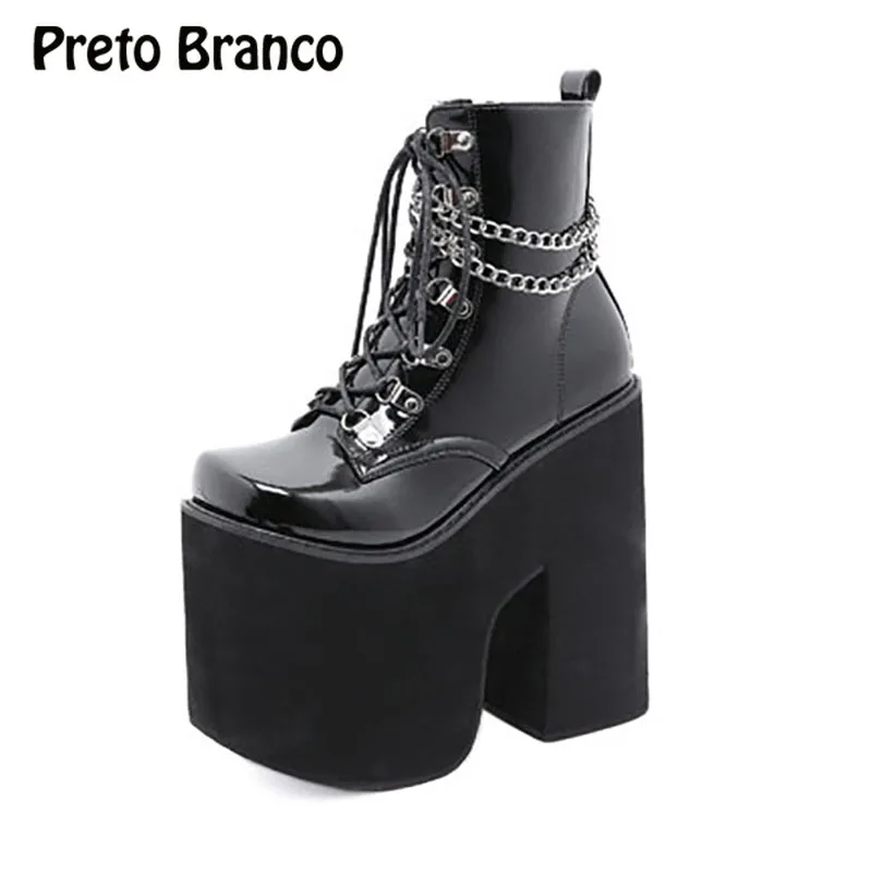 

PRETO BRANCO 2021Fashion Paragraph 17cm Nightclub Stage Female Shoes 34-43 Codes Stage Show Wedge High Heel Boots JXQ-168-9