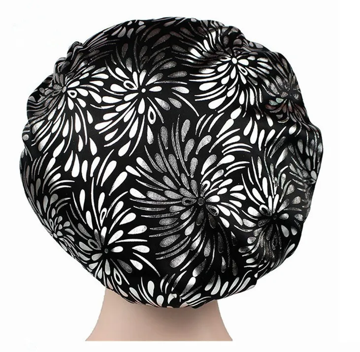 Шапочка-тюрбан Женская атласная эластичная с принтом серебристого и золотистого