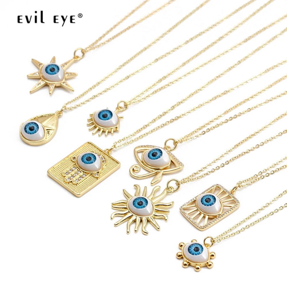 Медная звезда, солнце, квадратная Подвеска от сглаза, ожерелье Фатима, Хамса, рука, синий цвет, фотоэлемент, ожерелье, ювелирные изделия для женщин и девушек BE369