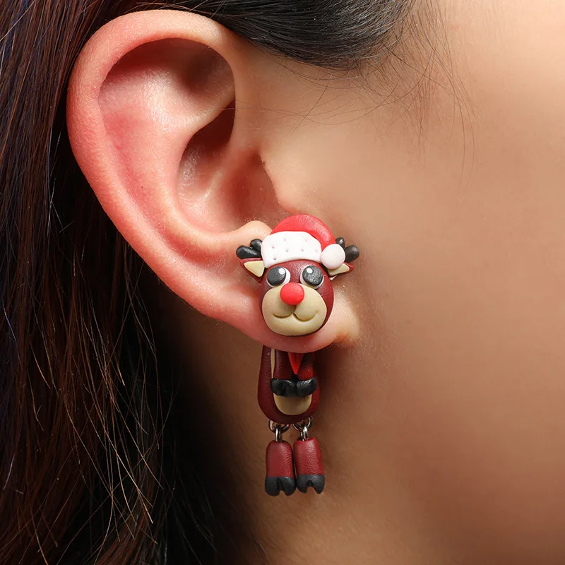 

Christmas Creative Lovely Santa Claus Earrings Cartoon Santa Claus Ceramic Earrings Big Eyes Elk Earrings Women Jewelry Gift