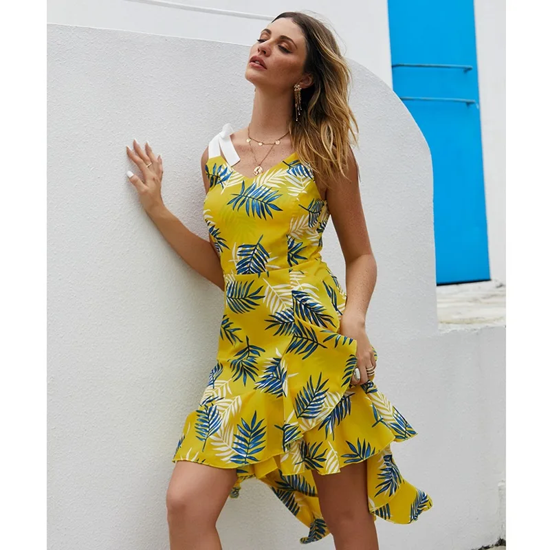 

2021 Autumn New Arrivals Women's Clothing Printed Sling Fashion Casual Dress