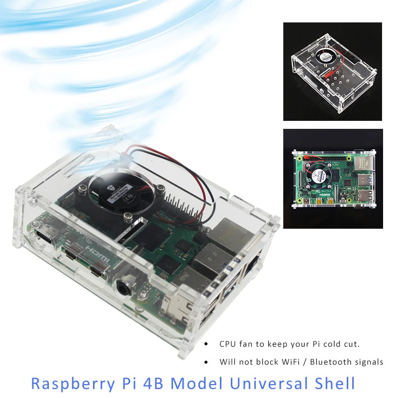Прозрачный защитный чехол для Raspberry Pi Fan 2A вентиляторы охлаждения 5 В защита