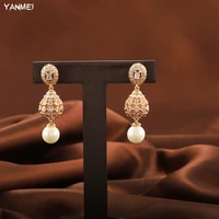 palace vintage engraving pearl pendant earrings water drop noble exquisitely crafted jewelry banquet top luxury accessories