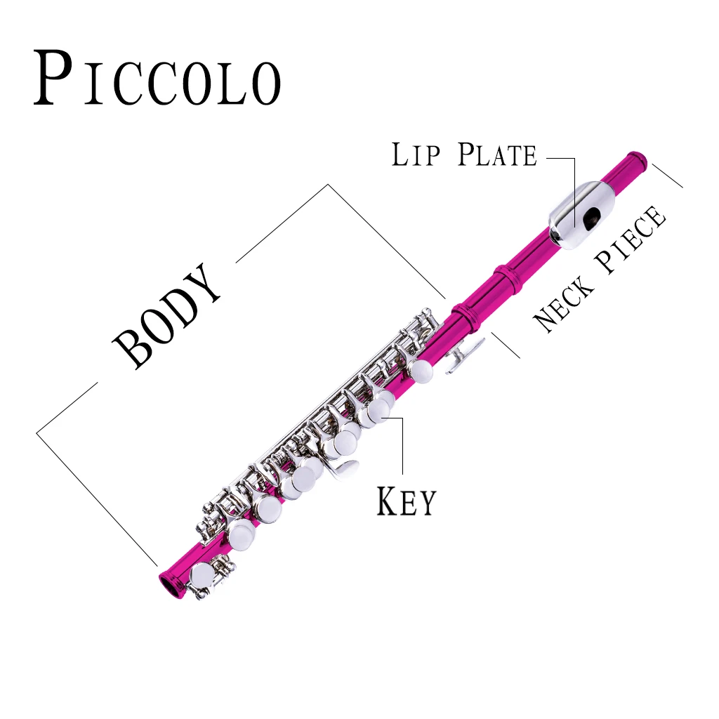 Excellent Nickel Plated C Key Piccolo Rose Red Color W/ Case Cleaning Rod And Cloth And Gloves Cupronickel Piccolo Set enlarge