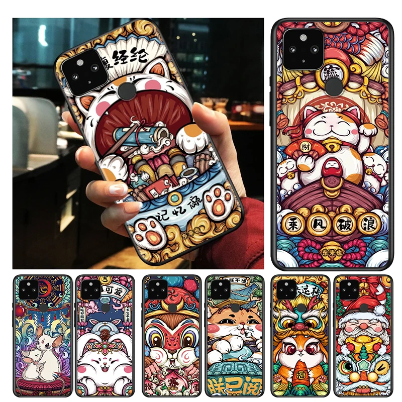 

Cartoon Art Chinese Painting Shockproof Cover for Google Pixel 5 4 5A 4A XL 5G Black Phone Case Shell Soft Fundas Coque Capa