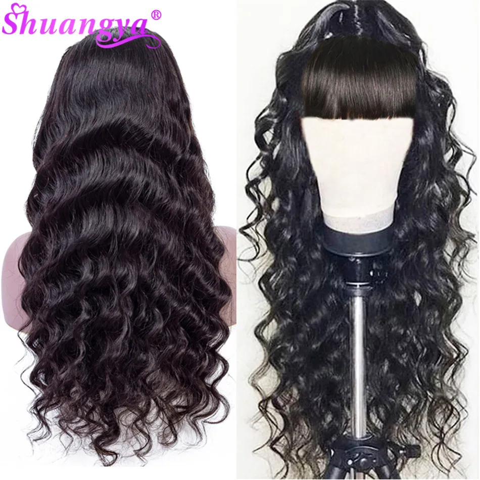 Парики Shuangya из человеческих волос свободные с глубокой волной челкой