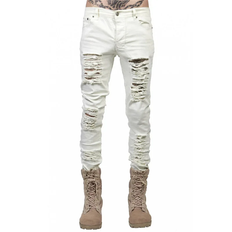 2019 мужские джинсовые брюки джинсы облегающие с дырками рваные в стиле хип хоп