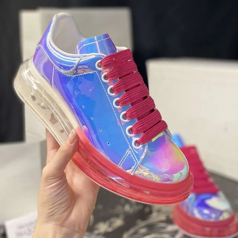 

Transparent Soles Women Sneakers Wedges Lace-up Neon Sneaker Casual Shoes Ladies Real Leather Luxury Brand Shoes For Girl