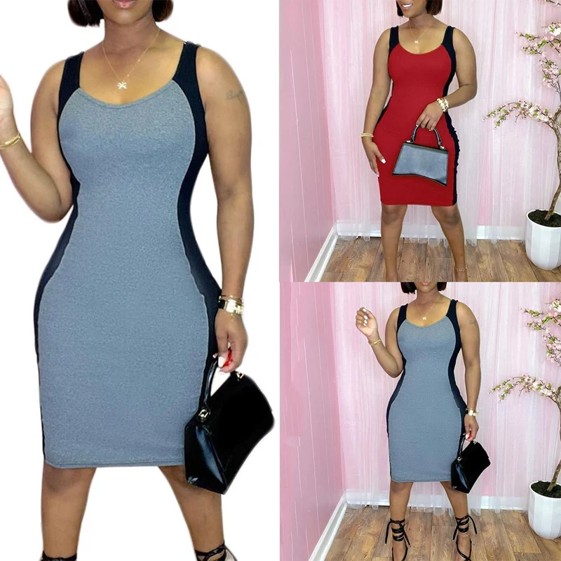 

Sexy Casual Stitching Hit Color Sports Bottoming One-Piece Skirt One-Piece Short Skirt
