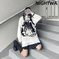 nightwa new oversize women sweaters streetwear japanese cartoon girl pullovers knitted loose streetwear hip hop casual sweaters