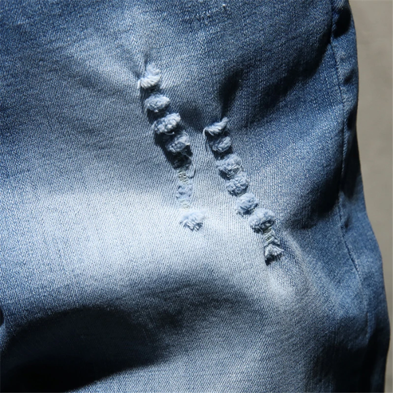 Drawstring waist Stretch blue Washed Denim Shorts Men Summer New Fashion Casual Mid Waist Cargo Jeans | Мужская одежда