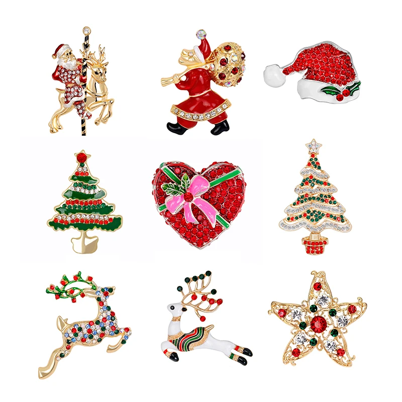 

Christmas Brooch Pin Gold Pearl Brooches Pins Trendy Jewelry Father Boots Trees garland Reindeer Brooches For Women