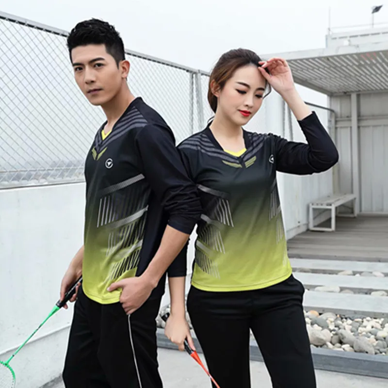 High Quality Women& Men Long Sleeve Tennis Shirts Pants Tracksuits Autumn Badminton Set Table Tennis Uniform Sports Kit Custom
