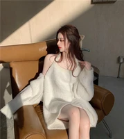 chic sweater pullover woman sexy wool sweater zipper backless pure color mink spring sleeve white solid color vogue shoulders