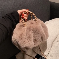 rightside rope handle faux fur small totes for women winter designer crossbody bags travel branded trendy shoulder handbag