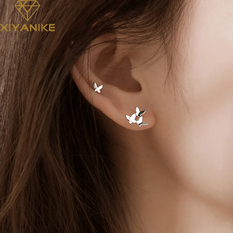 

XIYANIKE Silver Color New Korean Three Butterfly Earring Female Small INS Unique High-end Trend Fashion Handmade Jewelry
