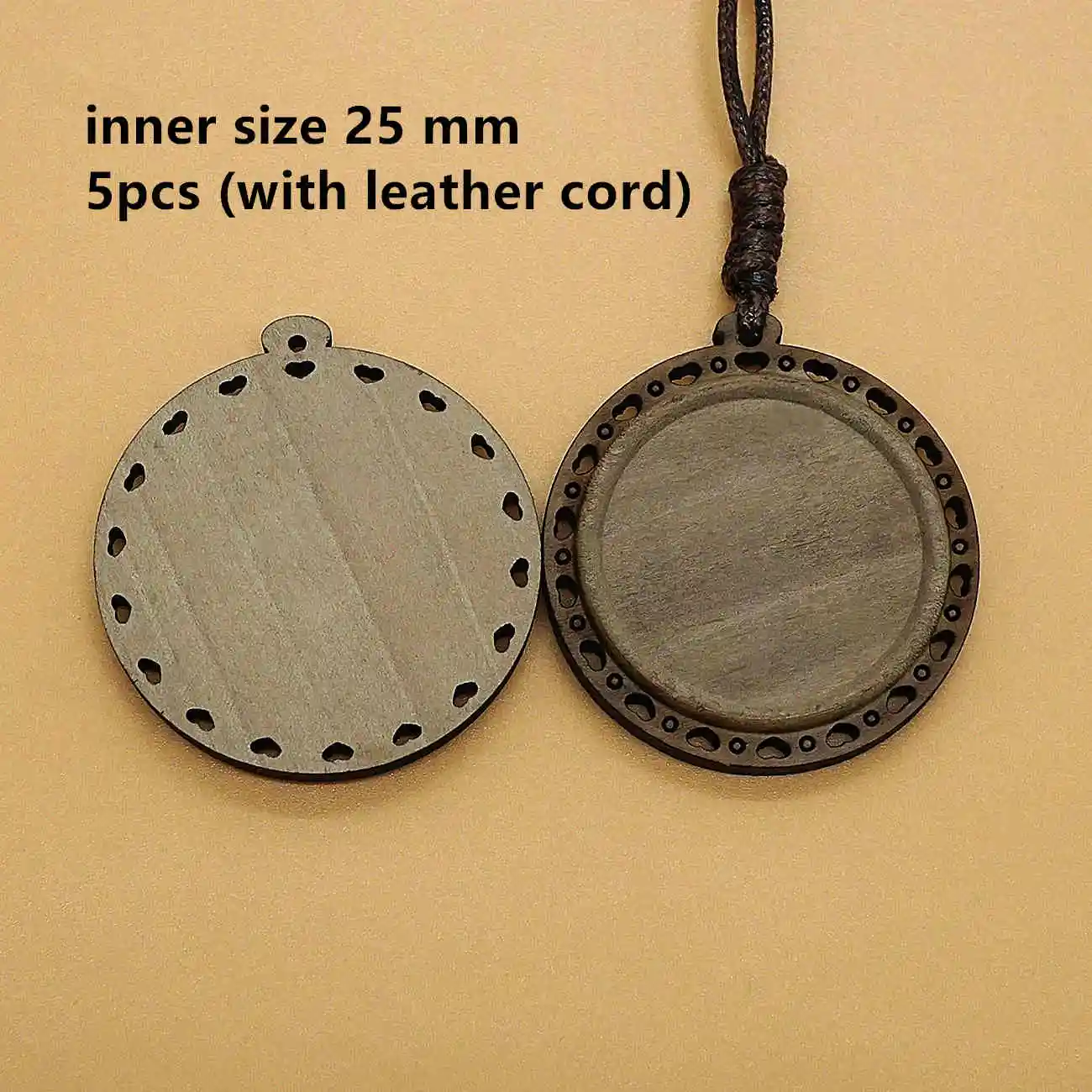 5pcs 25mm 5 шт./лот внутренний круглый Овальный 25 30 35 мм Дерево Кабошон Настройки пустая Камея основа подвески Лотки с кожаным шнуром для изготовления ювелирных изделий - Цвет: 5pcs 25mm