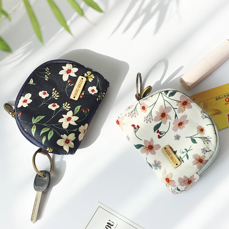 Маленький бумажник из Ткани в стиле ретро Женский кошелек на молнии с цветочным