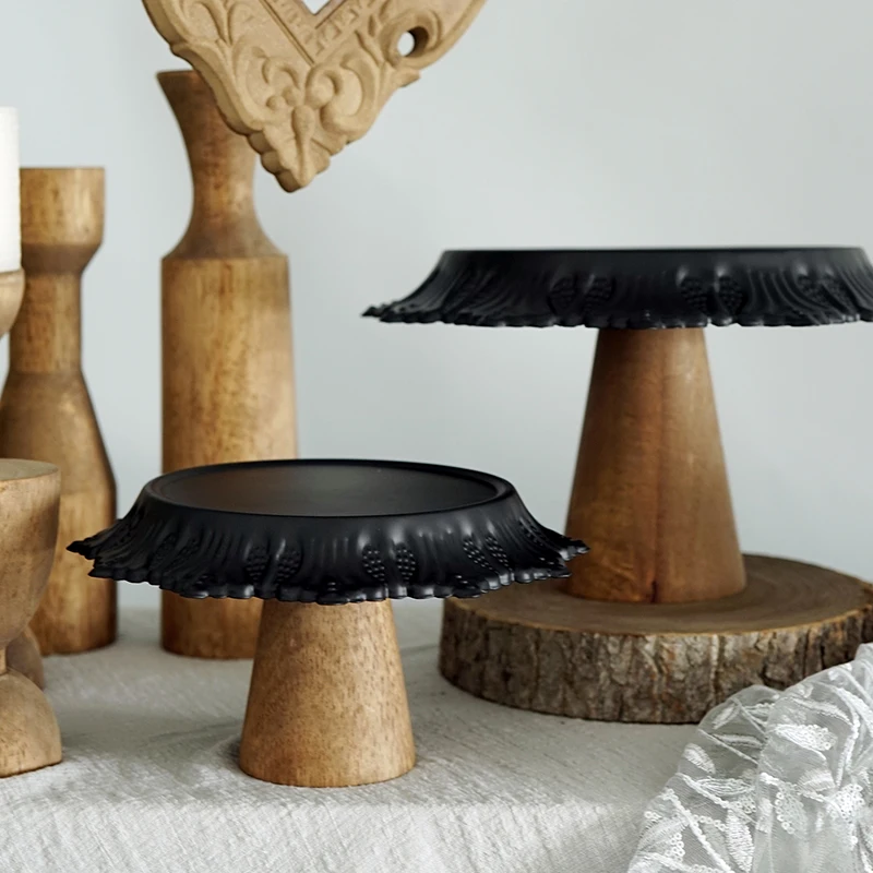 Тарелки для тортов в европейском стиле с деревянной подставкой фарфоровые