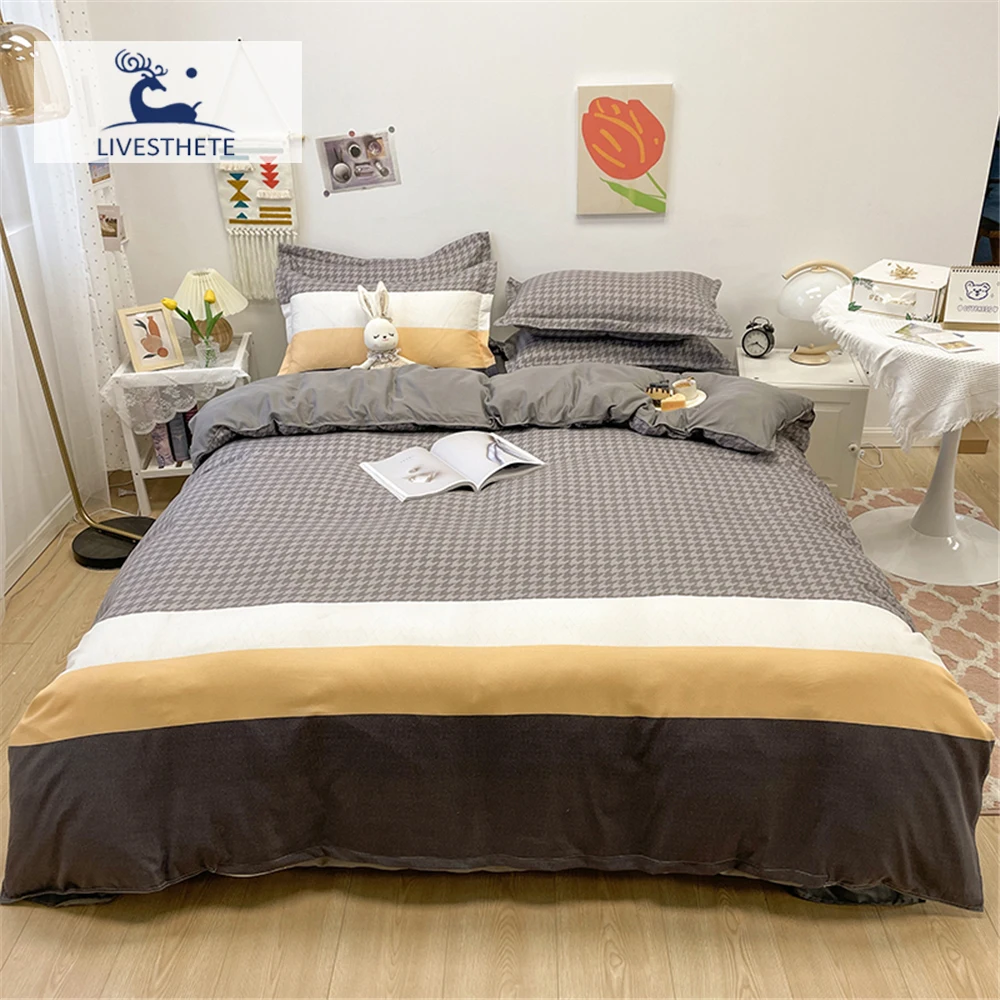 

Liv-Esthete Bedding Set Bedspread Flat Sheet Pillowcase Gray Simple Single Twin Adult Child Duvet Cover Bedclothes Bed Linen Set