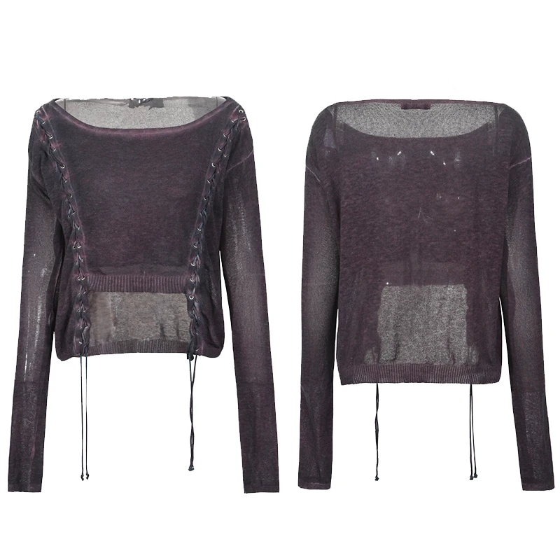 Панк RAVE Рок дамы свитер свободные 100% лен вязание тонкий вырез пуловер для женщин