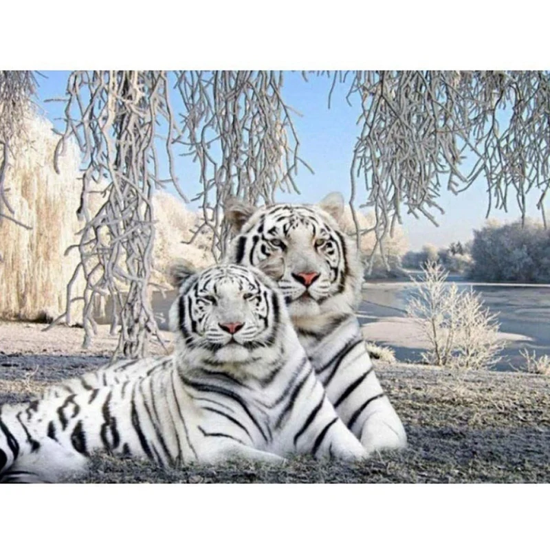 Алмазная живопись белый тигр мать и ребенок в снежных картинах Алмазный снег