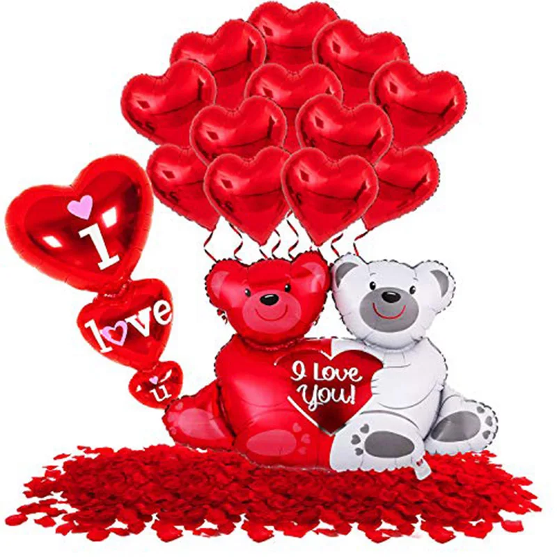 

23Pcs/lot Heart Balloons Red White Bear Ballon I Love You Burgundy Red Heart Valentines Days Balloons for Wedding Party Decor